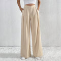 Pantalon Fluide Femme Taille Haute avec Plis Coton