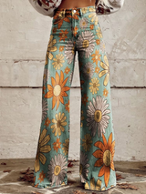 Pantaloni fluid cu imprimeu floral pentru femei, modă feminină, model floral unic
