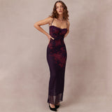 Rochie maxi mulată elegantă din dantelă cu flori pentru femei