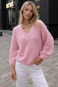 Pull Ample Femme Col V en Maille Tricotée Douce - Confortable &
