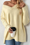 Lässiger Pullover mit langen Ärmeln V-Ausschnitt Polyester Damen