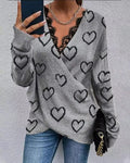 Pull Élégant en Dentelle avec Col en V Femme