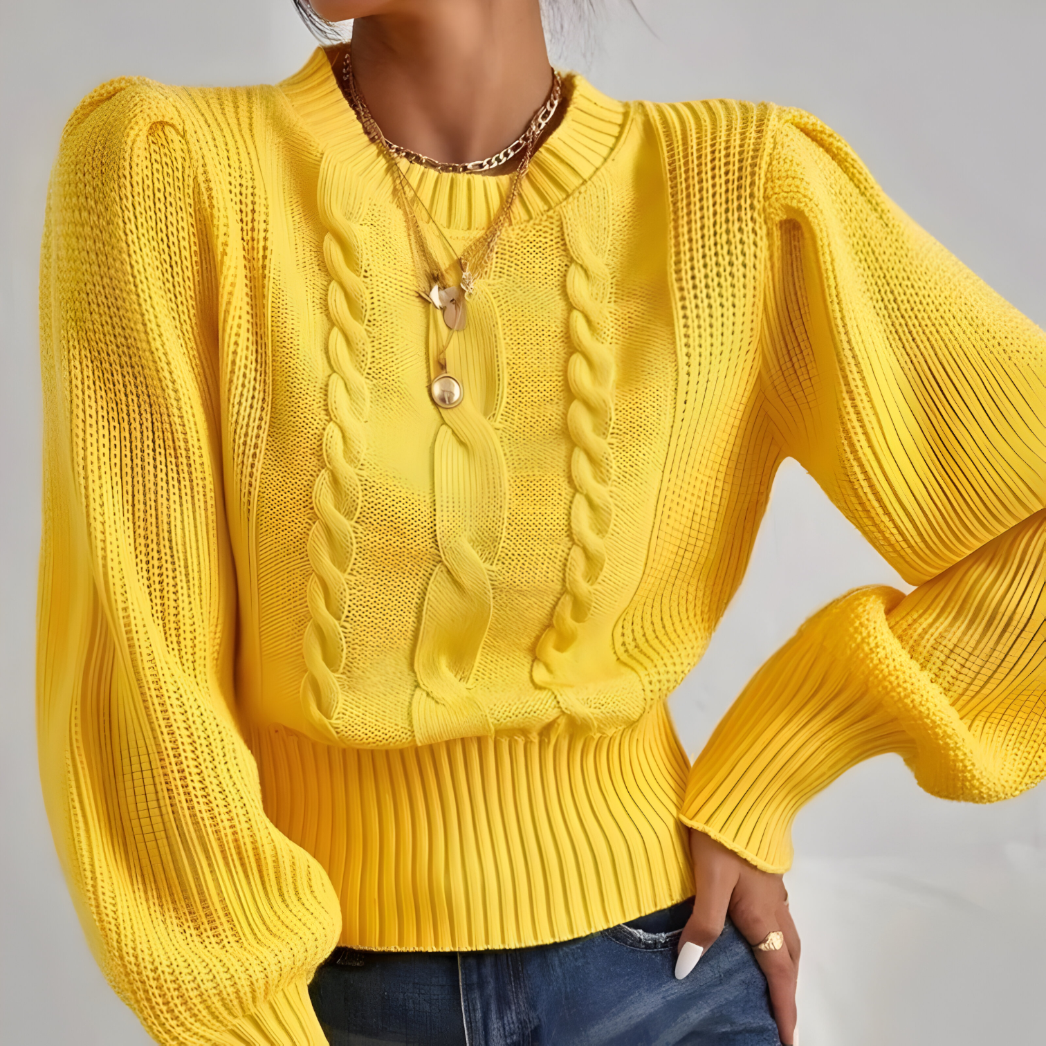 Pull Femme Manches Lanternes Torsadé Autumn Collection