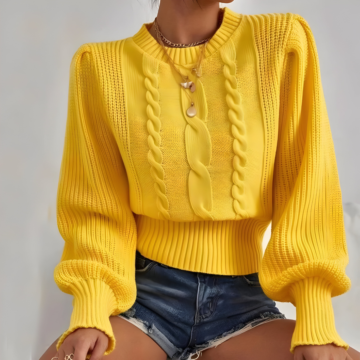 Pull Femme Manches Lanternes Torsadé Autumn Collection