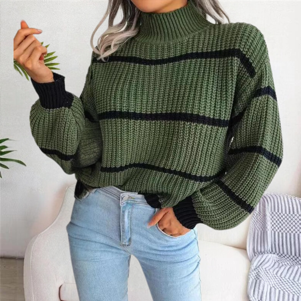 Pull Femme Col Montant Classique Noir et Blanc 2