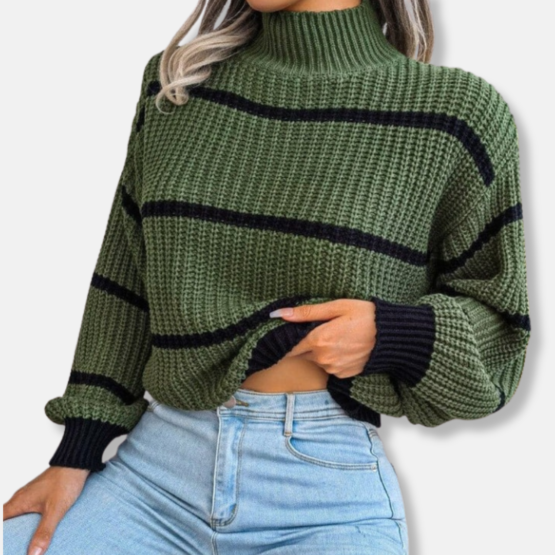 Pull Femme Col Roulé Décontracté Rayé 4