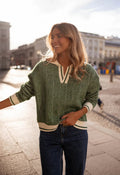 Pull Femme Col V Vert Viscos Mode Femme Style Élégant
