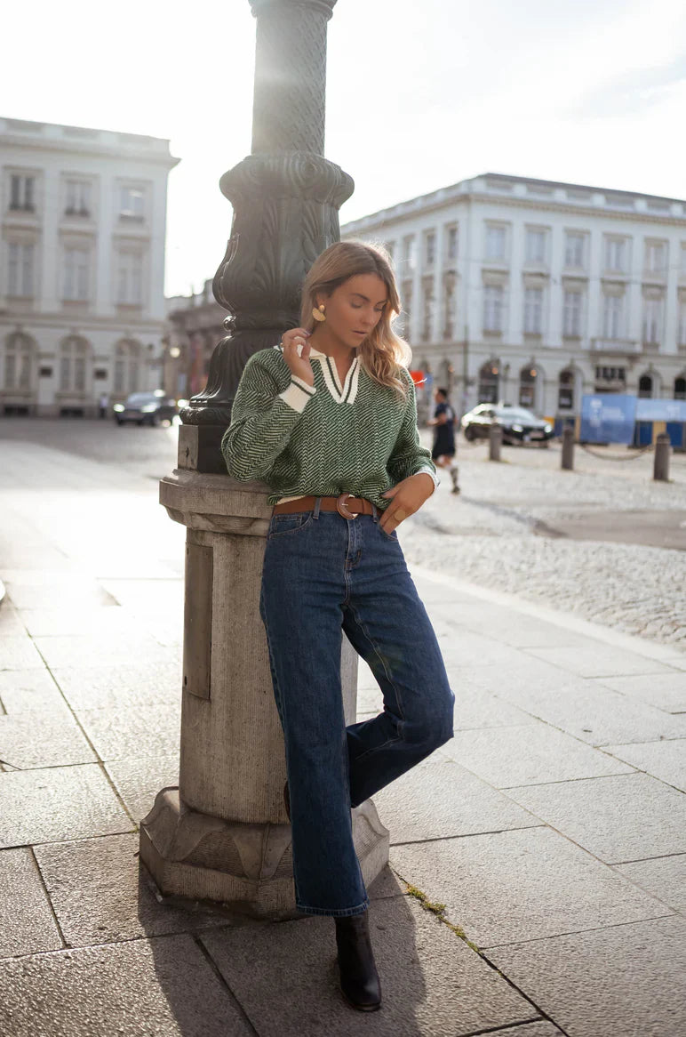 Pull Femme Col V Élégant Vert 5