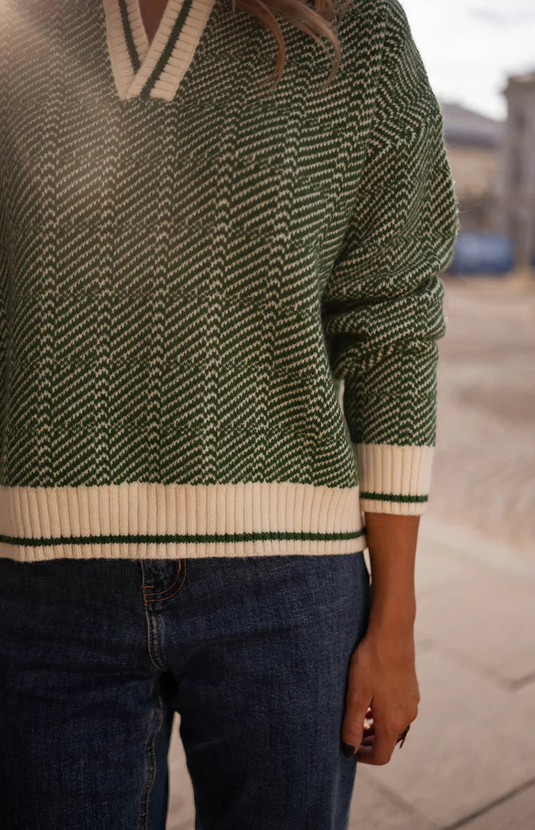 Pull Femme Col V Élégant Vert 7
