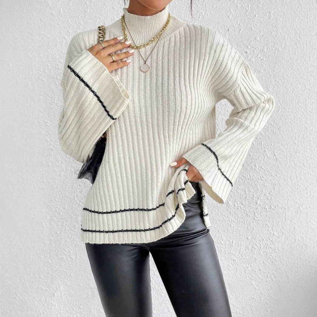 Pull Femme Côtelé à Col Roulé Élégant 1