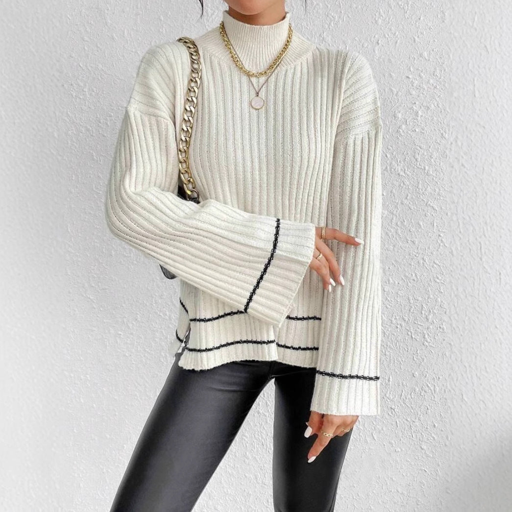 Pull Femme Côtelé à Col Roulé Élégant 2