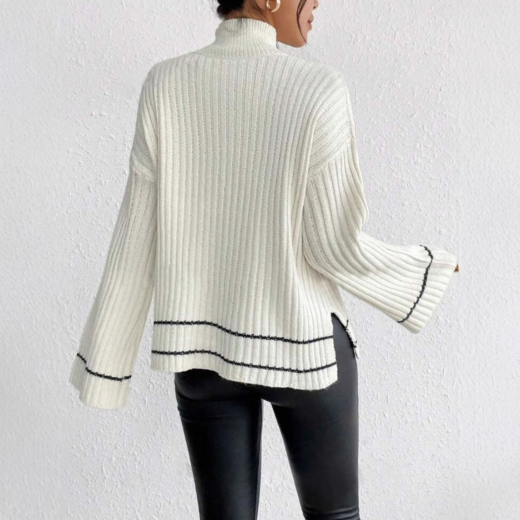 Pull Femme Côtelé à Col Roulé Élégant 4