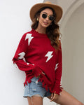 Damski sweter casual z motywem błyskawicy wełna