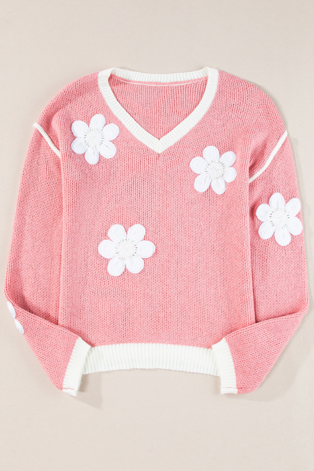 Pull Femme Élégant à Col V Fleuri 2