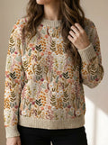 Bestickter Damenpullover mit Blumenmuster Wolle Bequemer Alltag