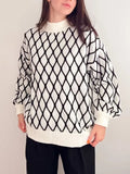 Eleganter Damenpullover mit Rautenmuster, Rollkragen, Herbst-Winter-Mode