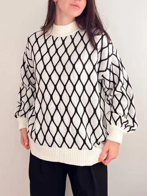 Pull Femme Élégant à Motif Losange 0