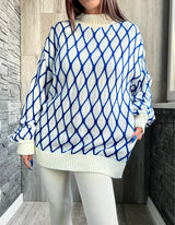 Pulover elegant cu model romburi pentru femei, guler înalt, modă toamnă-iarnă
