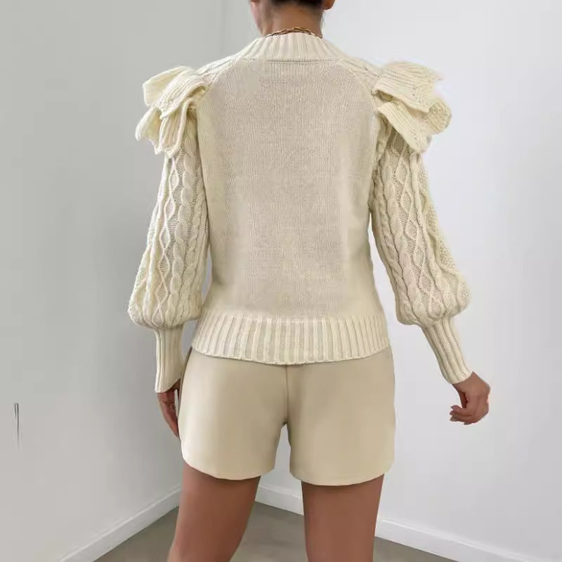 Pull Femme Élégant à Volants Manches Longues 1