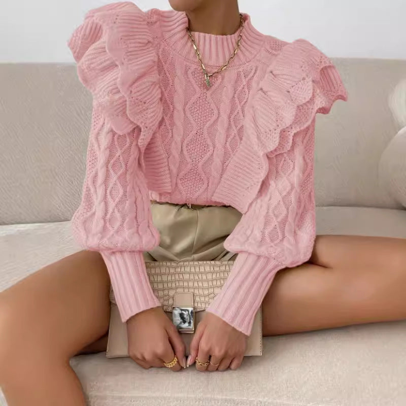 Pull Femme Élégant à Volants Manches Longues 2