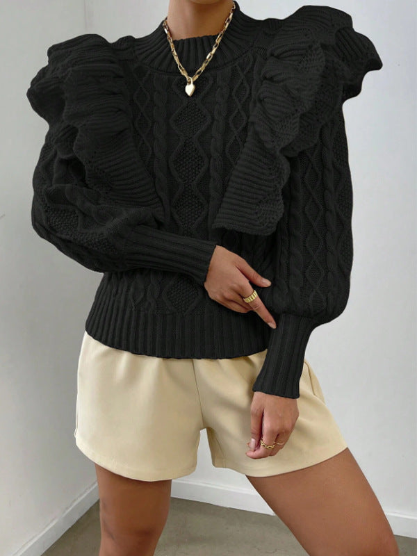 Pull Femme Élégant à Volants Manches Longues 3