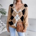 Damenpullover mit V-Ausschnitt und Struktur, Strick Herbstkollektion
