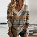 Pull Femme Léger Patchwork Polyester Col En V