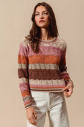 Pull Femme Long à Rayures Col Rond Confort Et Élégance