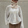 Pull Femme Oversize Col Haut Tricot Cordon De Serrage
