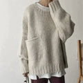 Damenpullover Oversize Elfenbein mit Tasche Acryl