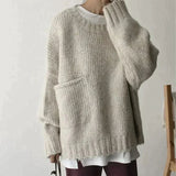 Pulover damă oversize ivoire cu buzunar acrilic  