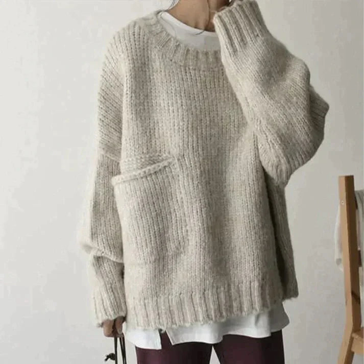 Pull Femme Oversize Ivoire avec Poche 0