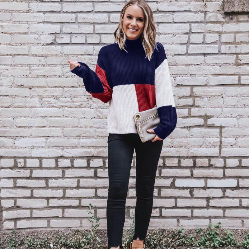 Pull Femme Oversize à Motif Bloc 7