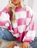 Damenpullover Kariert Zweifarbig Lässig Herbst Winter Mode
