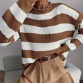 Pull Femme Rayé Col Roulé Confortable Automne