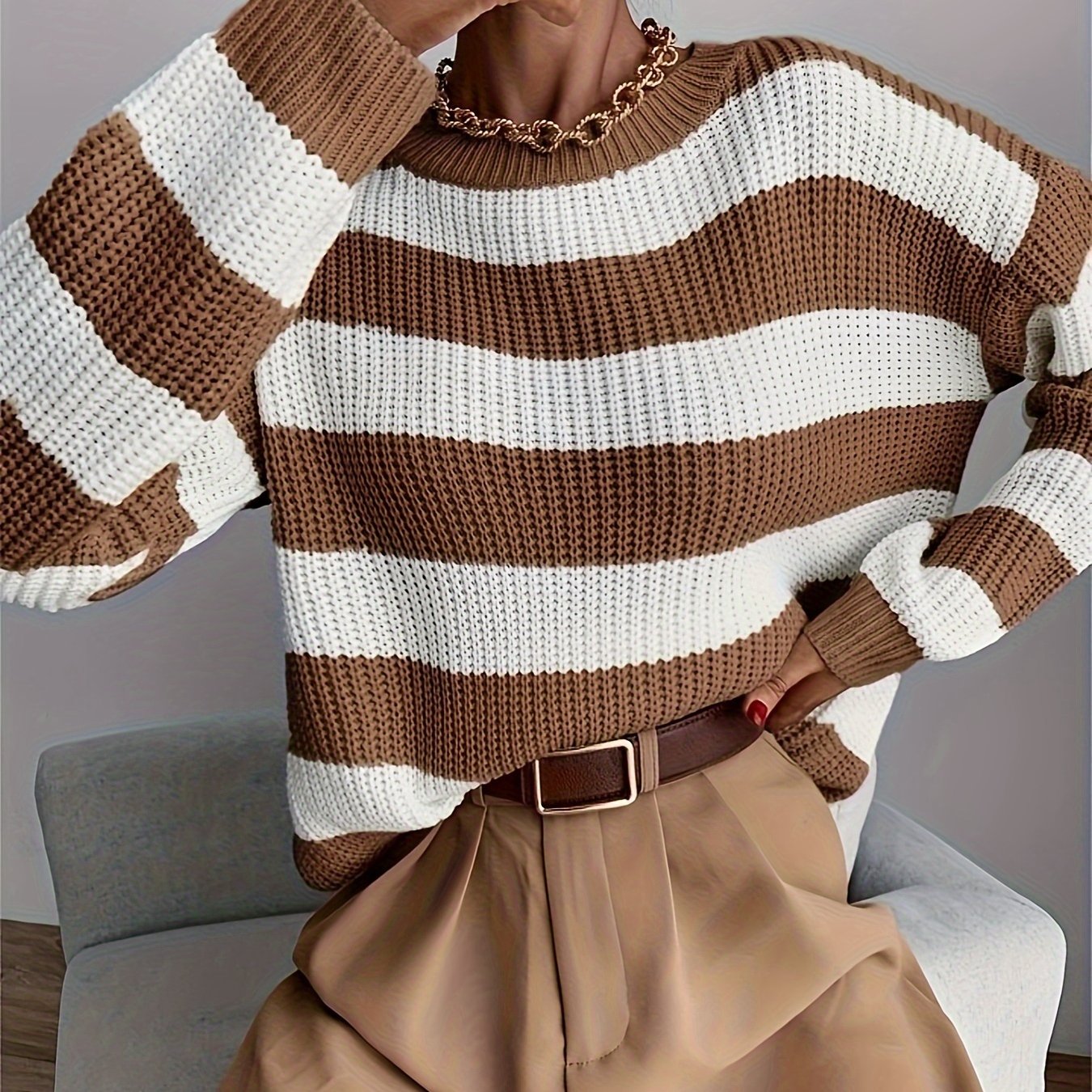 Pull Femme Rayé Col Roulé Confortable 0