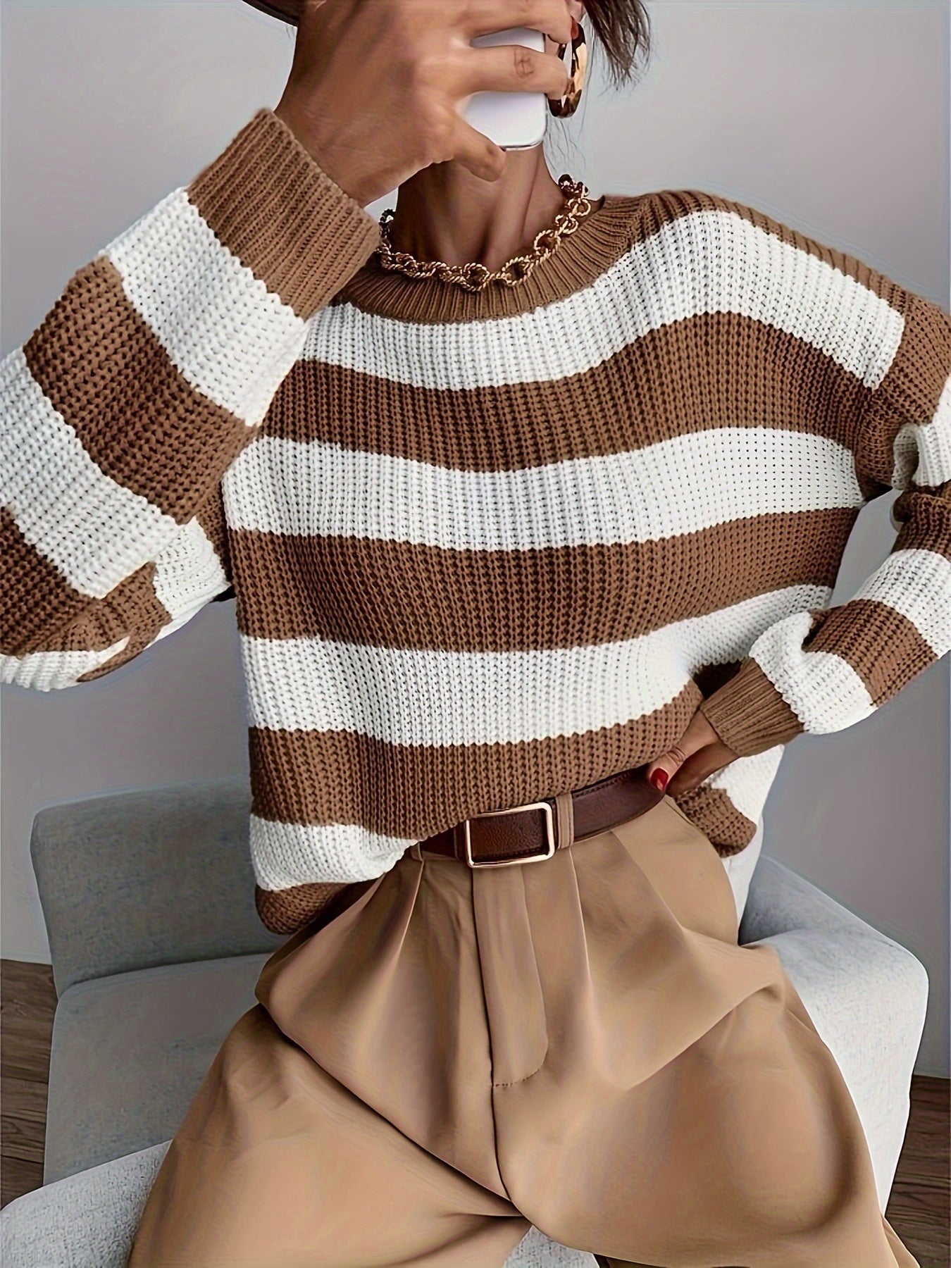 Pull Femme Rayé Col Roulé Confortable 4