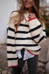 Pulover damă cu dungi și mâneci lungi tricot