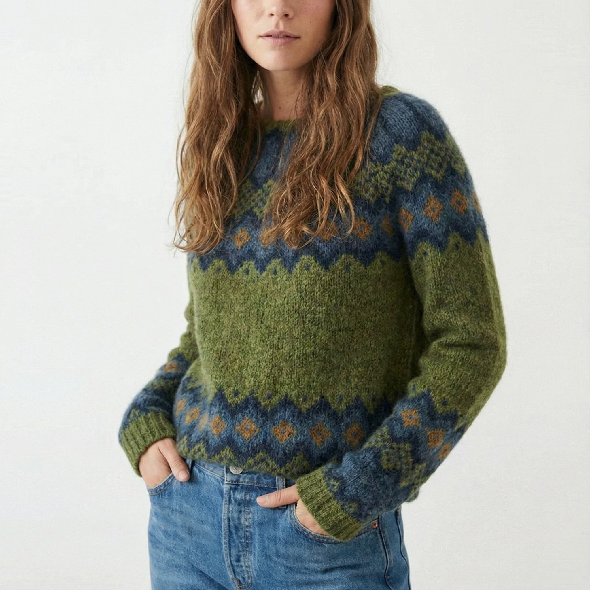 Damenpullover Retro Gemütlich Skandinavisches Muster Bunt