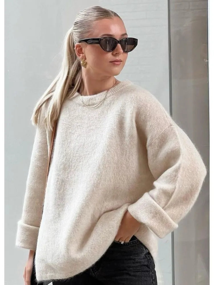 Pull Femme Surdimensionné Confortable en Tricot 2