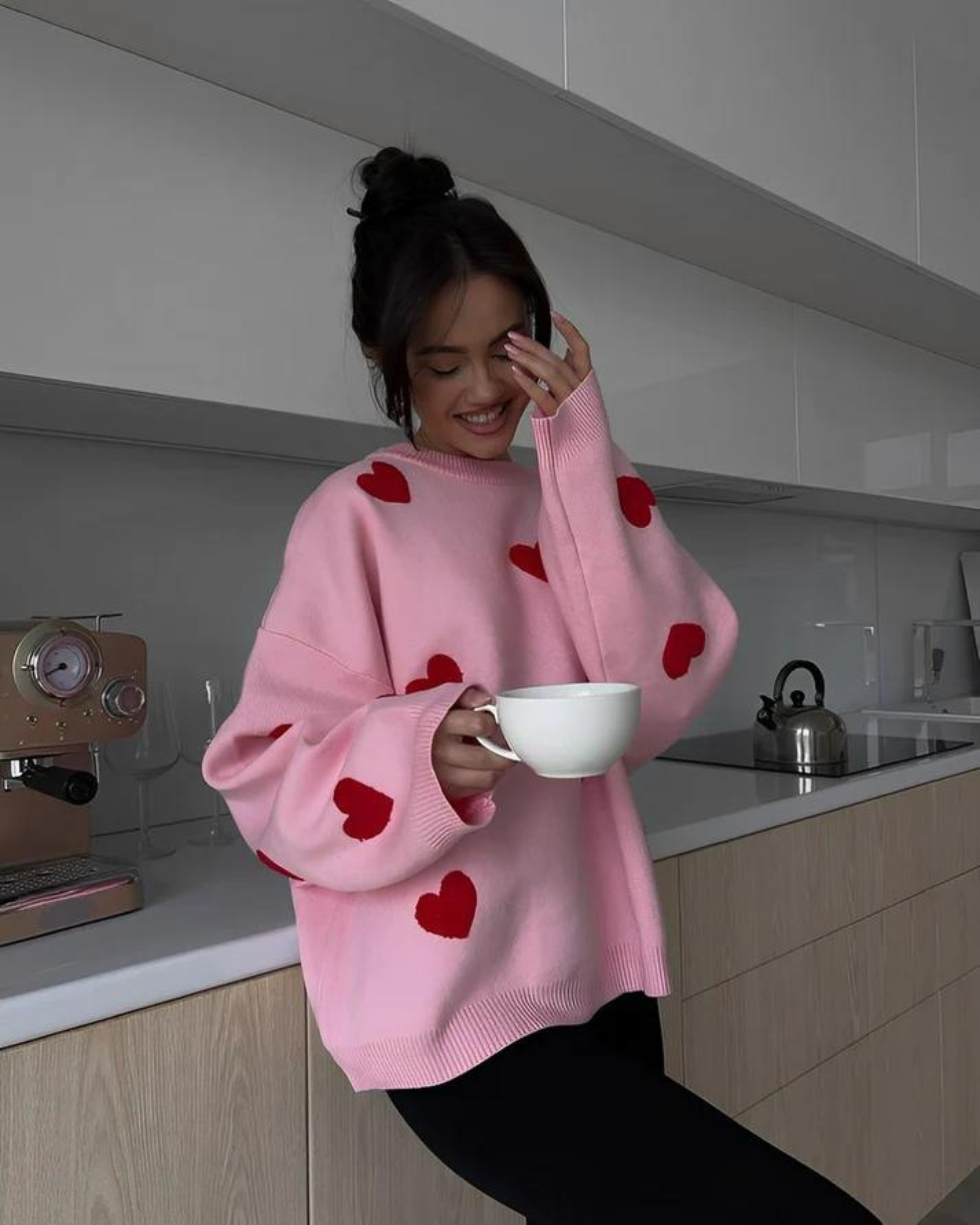 Pull Femme Surdimensionné Imprimé Cœur 5