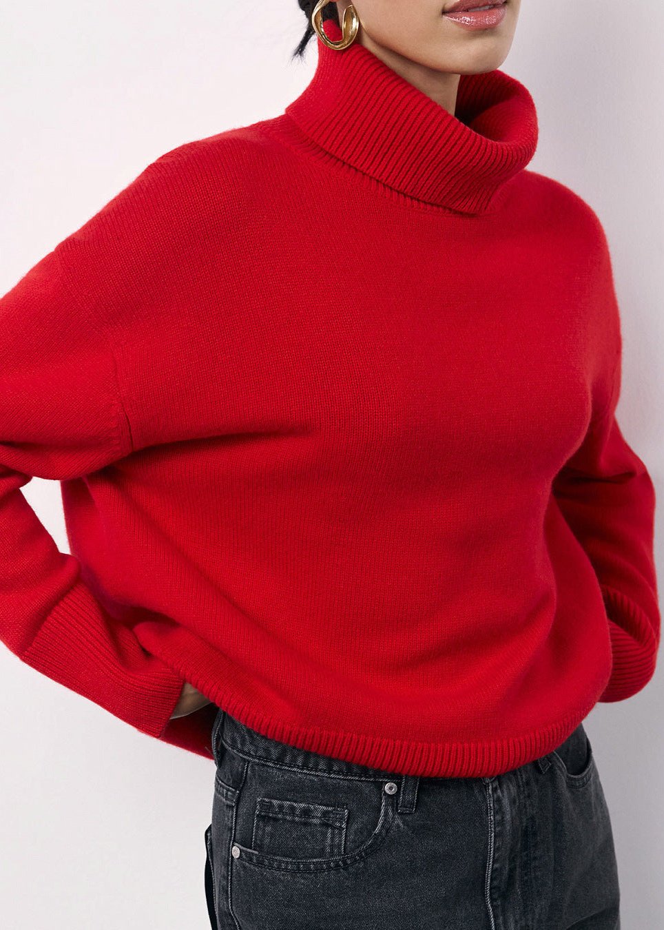 Pull Femme Surdimensionné Rouge à Col Roulé 0