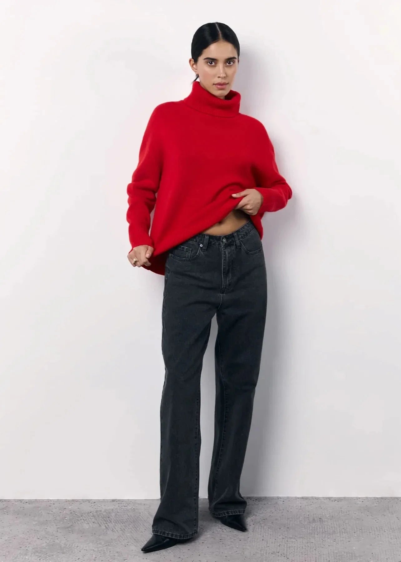 Pull Femme Surdimensionné Rouge à Col Roulé 4