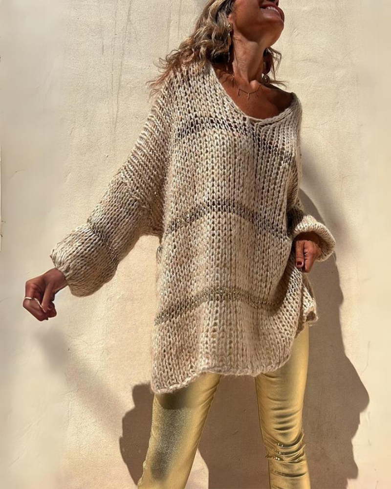 Pull Over Femme Colorblock Élégant à Rayures 0
