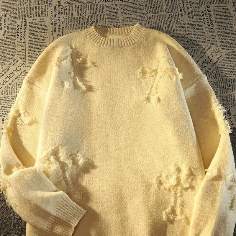 Pull Vintage Homme Ample avec Franges 0