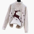 Pull de Noël Femme Col Montant Renne Maille