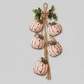 Suspension de Porte Citrouille en Bois - Lot de 5 avec Nœud Écossais