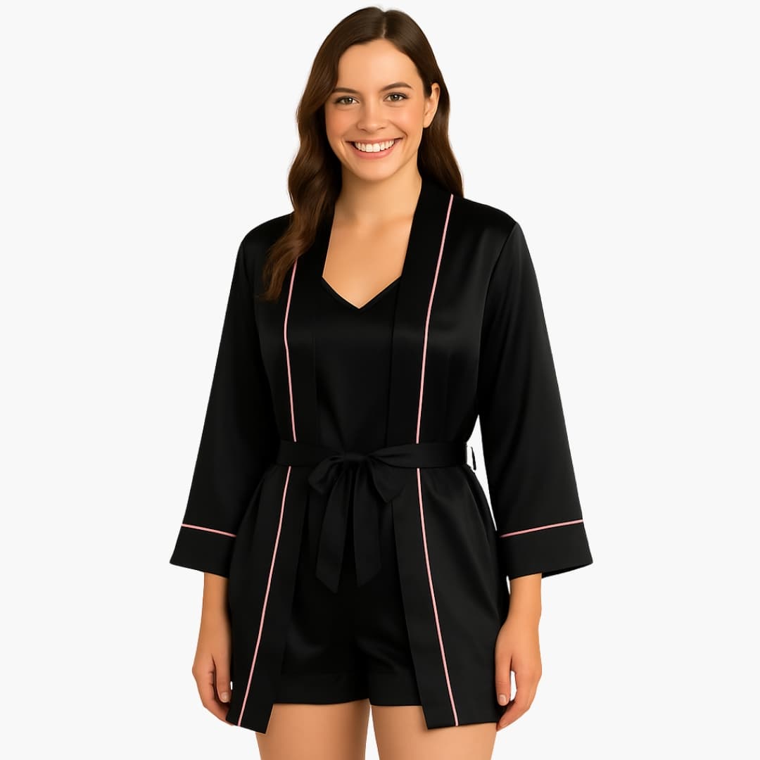 Pyjama Satin Femme Élégant Trois Pièces 1