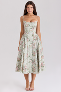 Midikleid mit Blumenmuster aus Baumwolle für Damen, florale Details