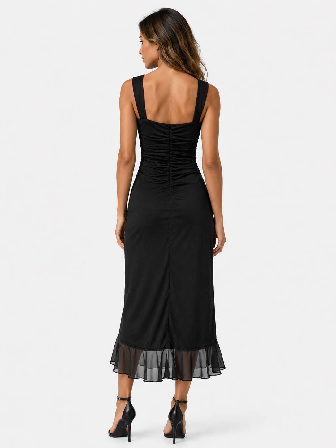 Robe Femme Sans Manches avec Jupe Asymétrique à Volants